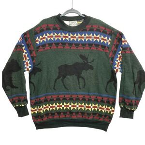 Sugar Street Weavers Sweater One Size Green Moose Tapestry Cotton USA Made
